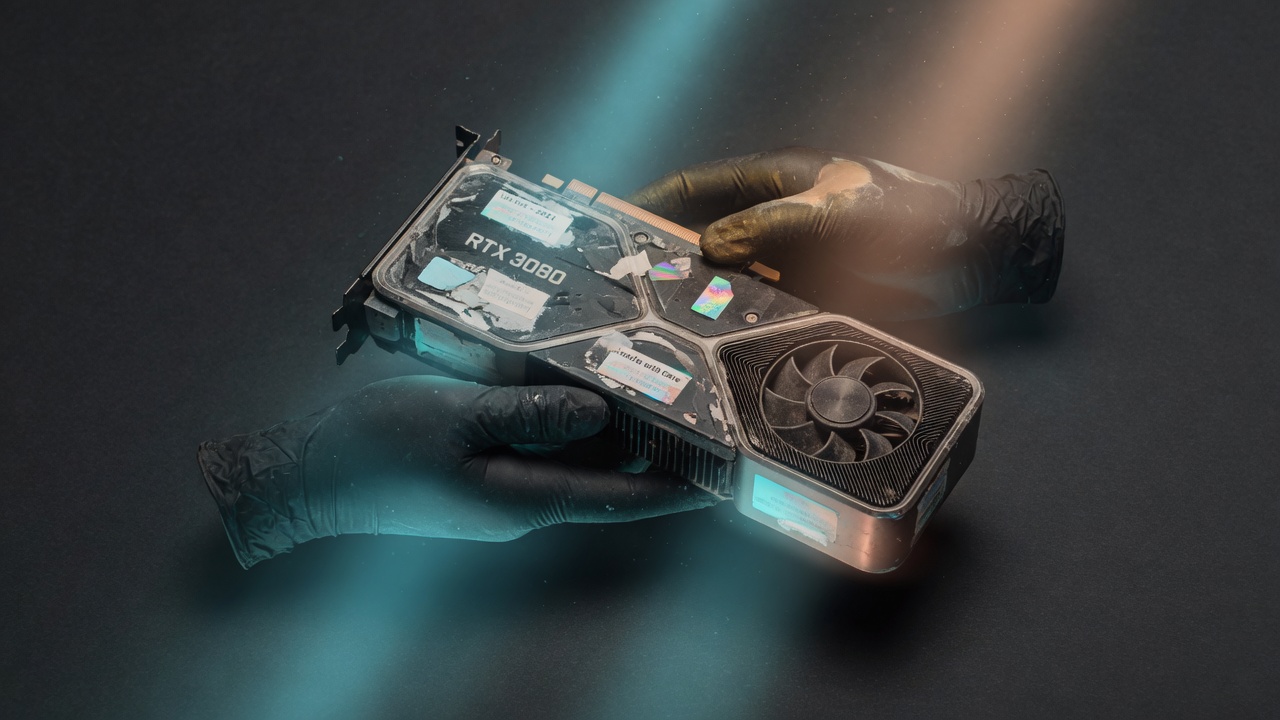 Rescued GPU carefully held during placement into a permanent home