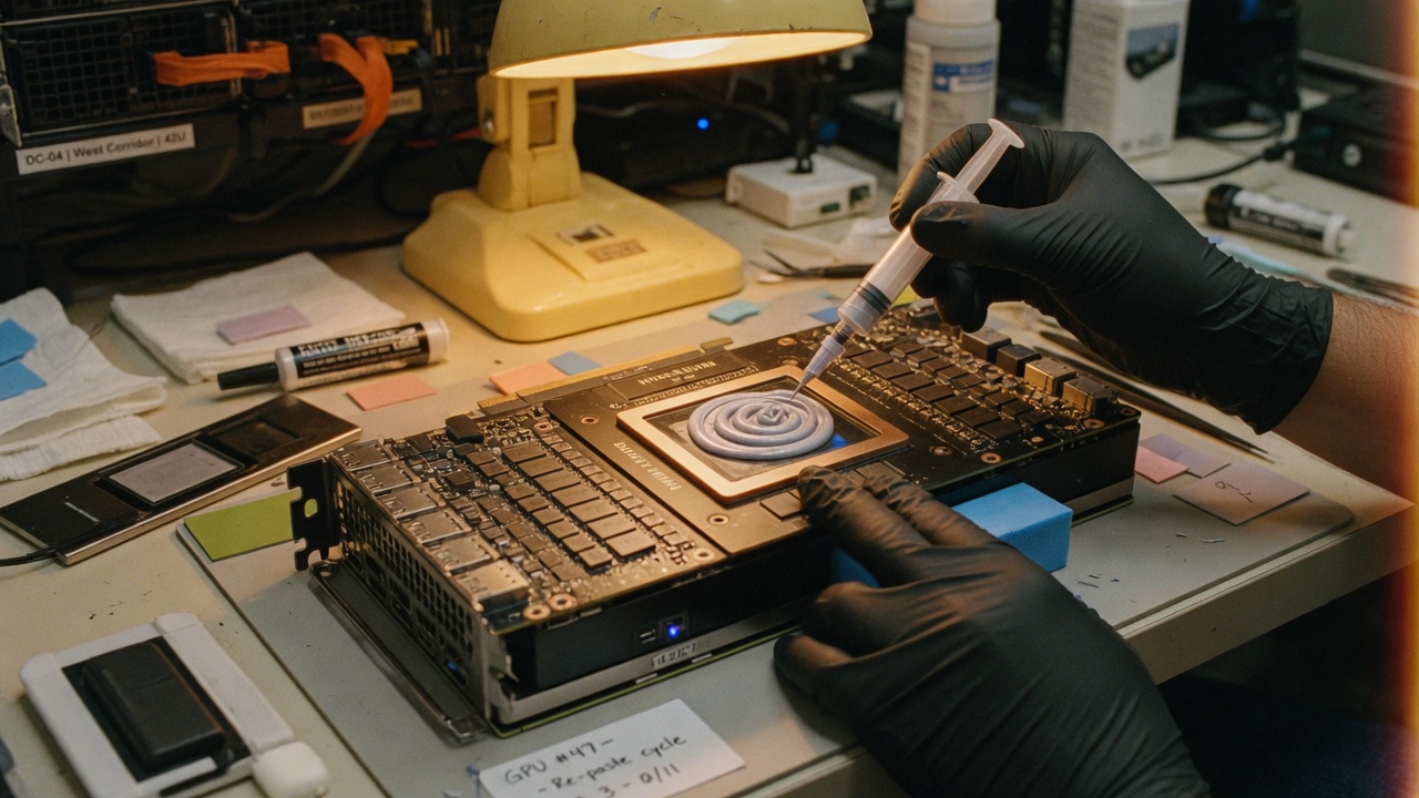 Fresh thermal paste applied during GPU rehabilitation